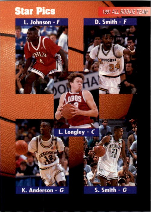1991 Star Pics #60 All-Rookie Team Larry Johnson Smith Longley Smith Anderson