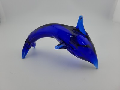 Vintage Hand-Blown Art Glass Dolphin Figurine Cobalt Blue 6''