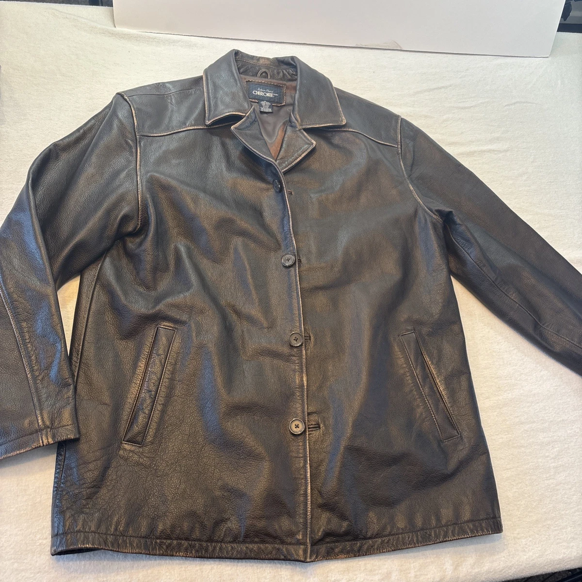 古着　チョロキー　CHEROKEE レザーカーコートXL Cherokee Leather Outer Shell Coats, Jackets & Vests for Men for