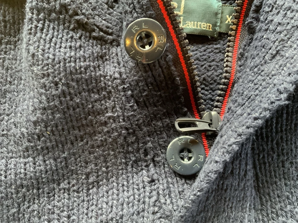 Polo Ralph Lauren | Sweater | Mens | XL USA Navy Cotton 1/4 Zip And Buttons RARE - Imagen 4 de 4