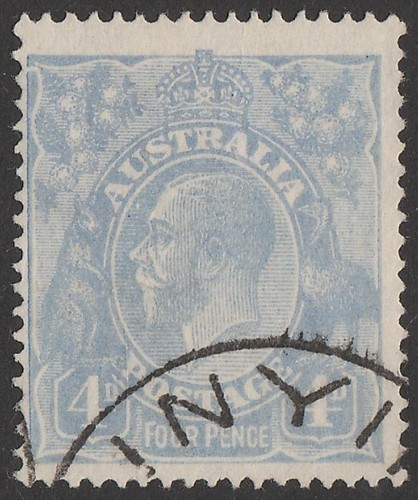 AUSTRALIA 1918 KGV 4d Ultramarine variety 'break UL frame' (2L27). ACSC 112A(2)d