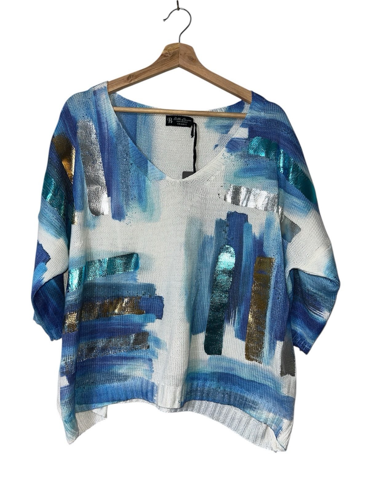 Bella Amore Italian Womens Blouse Size L XL Floral Elegant Top