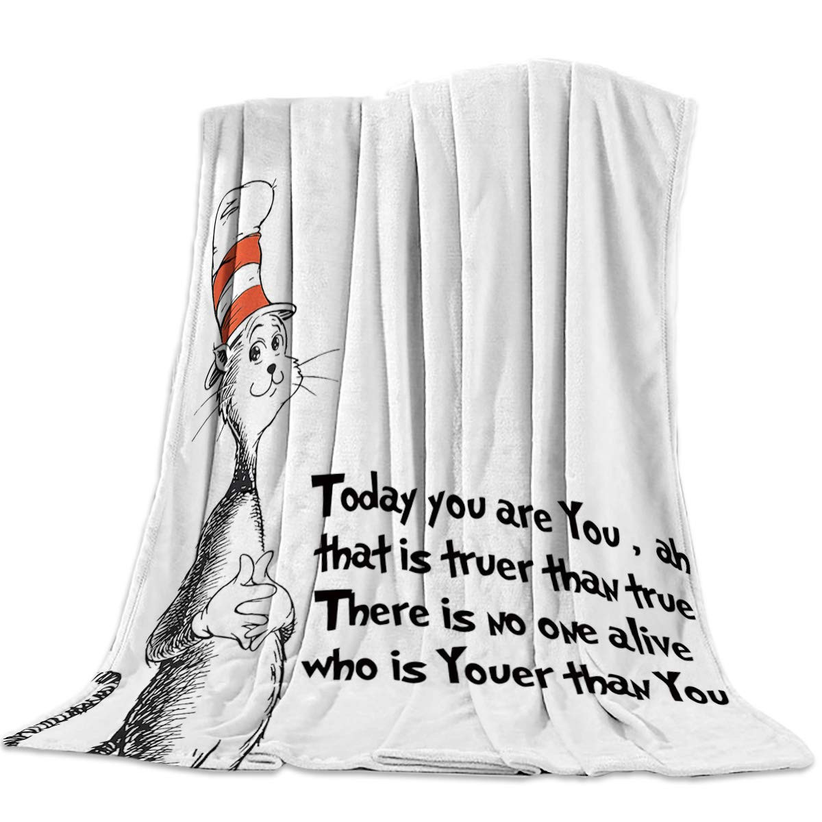 Artistic Flannel Fleece Blanket with Cute Cat in Stripe Hat Design