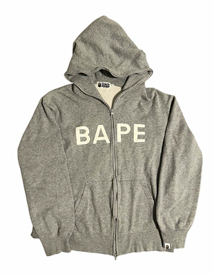 A Bathing Ape BAPE Herren Zip-Hoodie Grau L Logo Baumwolle Fleece Kapuze