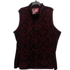 Woman Within Vest Women Size 2X Red Black Paisley Pockets Full Zip Sleeveless