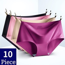 10 Pack Women's Seamless Panties Plus Size Soft Silk Satin Briefs Underwear Set