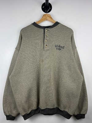 Vintage 90s Rainforest Café Embroidered Henley Striped Grey Crewneck Size XL