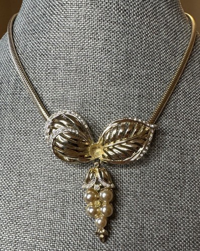 Vintage Coro Craft Choker Halskette goldfarben Blatt/Trauben Kunstperlen/Steine Rarität *ansehen