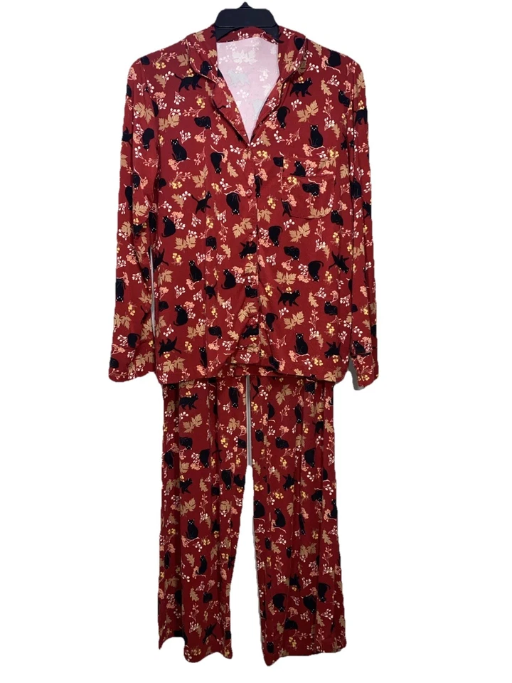 Conjunto de pijama para mujer con estampado de gato negro talla pequeña cómodo Halloween amante de gatos gatito maullido Foto 2 de 4