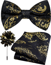 Pre-Tied Paisley Bow Tie and Pocket Square Lapel Pin Set for Men