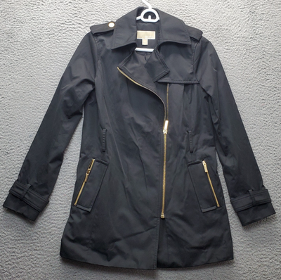 Michael Kors Rain Coat Womens XS Black Fully Lined Collared