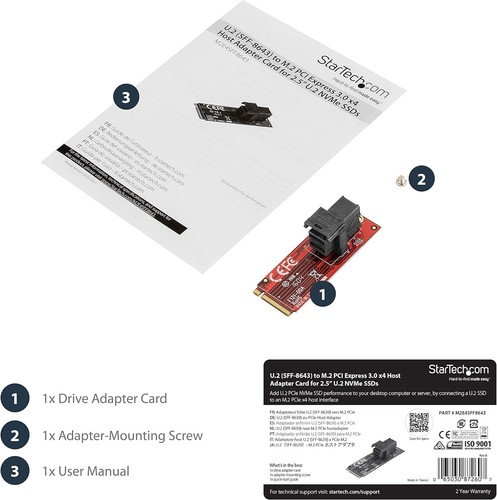 StarTech.com U.2 to M.2 Adapter - for 1 x U.2 PCIe NVMe SSD - M.2 PCIe x4 Host I - Afbeelding 4 van 6