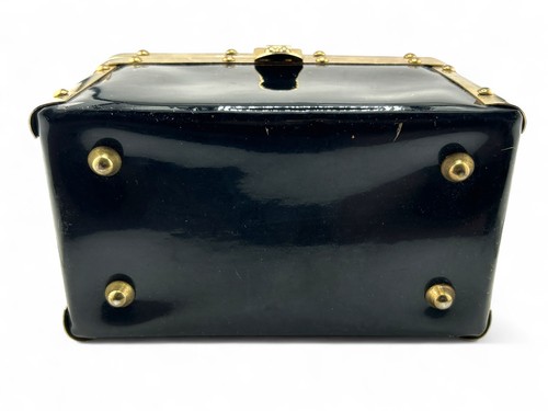 Borsa a mano vintage anni 60 Harry Rosenfeld in pelle verniciata nera scrigno del tesoro - Foto 5 di 9