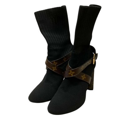 Used Louis Vuitton Monogram Buckle Socks Boots Black Size 40 290126 (Louis KrN92