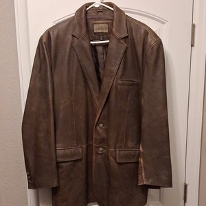 Cabela's Men's Brown Leather Blazer Jacket Button Front Lined Notch 46R