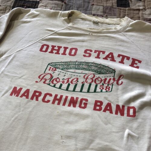 Vintage 50’s 1958 Ohio State Rose Bowl Marching Band White Cotton Sweatshirt - Picture 4 of 17