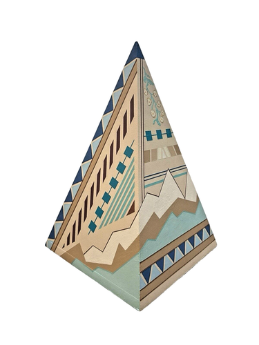 Barbara Frank Original Painting Wood Pyramid Sculpture 15” Signed Geometric Art