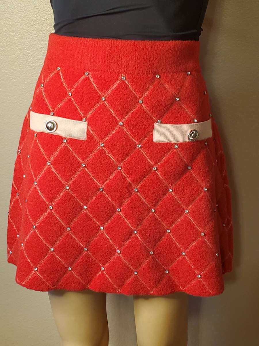 NWT Maje Jade Red Cozy Furry Knit Mini Skirt Size 40 (FR) | eBay