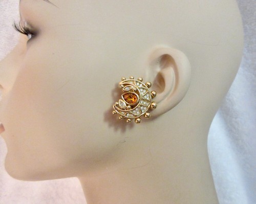 Pendientes de clip vintage Christian Dior abanico diamante cristal citrino firmados ¡Excelente! - Imagen 1 de 12