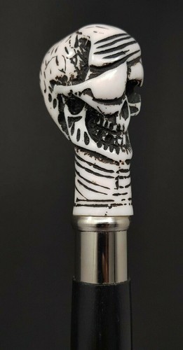 Victorian Antique New Designer Aluminium Skull Handle Wooden Walking Stick Cane - Picture 3 of 8