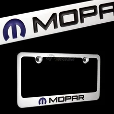 DODGE MOPAR LOGO Chrome Brass Metal License Plate Frame  w/ Screw Caps NEW!!