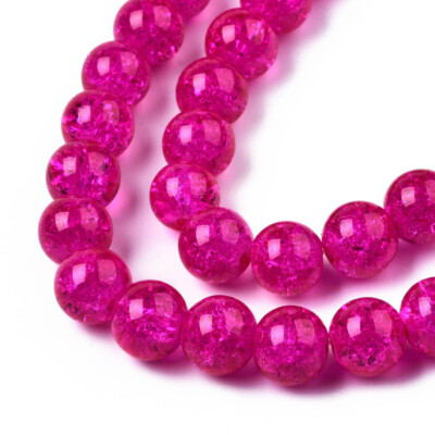 30 x Glas Perlen rund Crackleperlen Crasheffekt Crash Perlen 10mm Fuchsia 