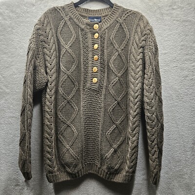 Vtg Hunters Run Sweater Women M Brown Chunky Knit Ramie Blend Fisherman Oversize