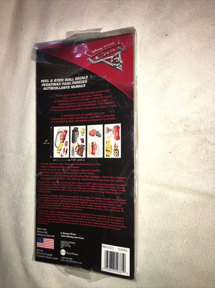 Calcomanías de pared Disney Pixar película coches 3 aligeramientos McQueen Mater decoración de sala de carreras Foto 3 de 4