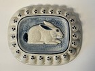Vintage 1992 Potting Shed Pudding Mold Rabbit on Blue Sponge & Crackle Glaze