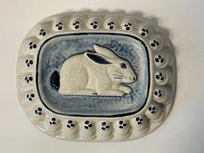Vintage 1992 Potting Shed Pudding Mold Rabbit on Blue Sponge & Crackle Glaze