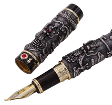 Jinhao Gray Dragon Embossment Fude Nib Fountain pen, Bent Nib Calligraphy Pen