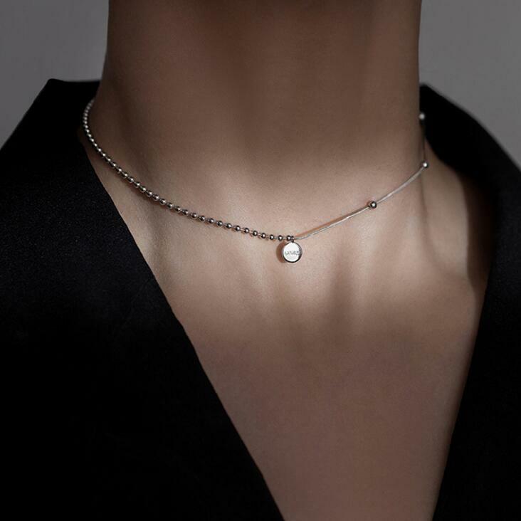 ネックレス・ペンダント Flat Dot Choker Necklace #7780 Gold Titanium Simple Lucky Spot 5mm Silver Dot Pendant