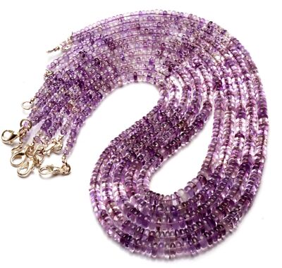 Natural Amethyst Gem 4 to 6 mm Size Smooth Amethyst Rondelle 16.5'' Necklace