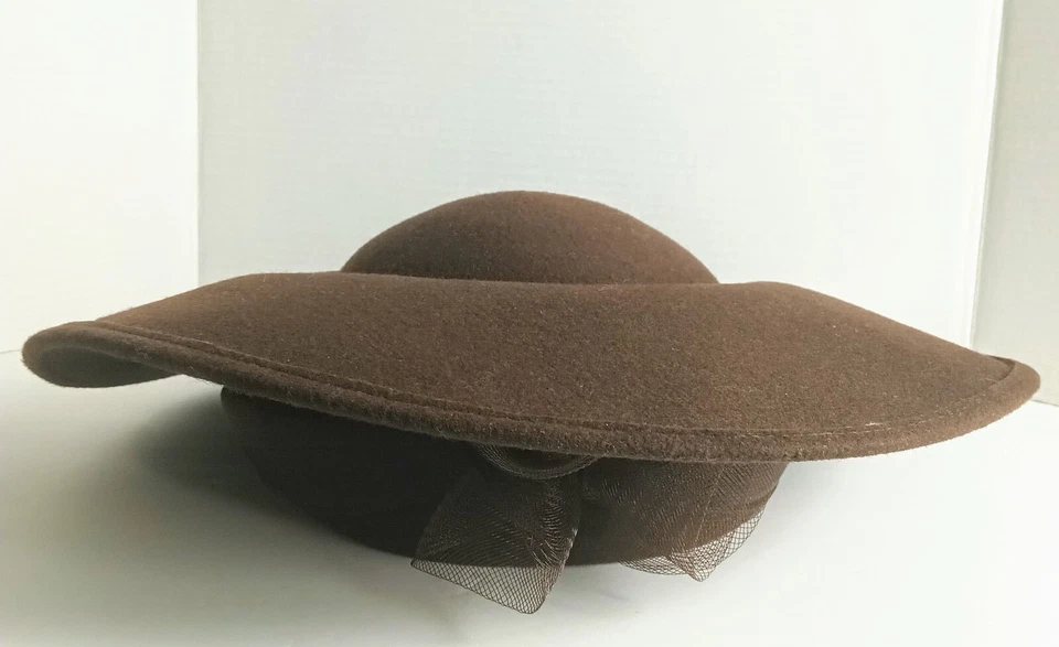 Sombrero de ala ancha marrón Woolaine Arlin con cinta de malla Foto 4 de 4
