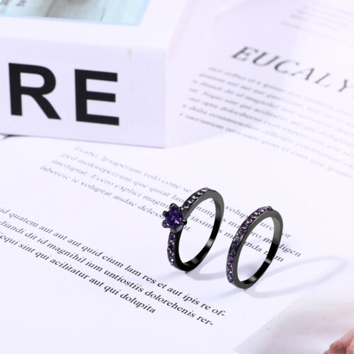 Couple Ring Set His&Hers Cubic Zirconia Stainless Steel Promise Stacking Band - Picture 11 of 15