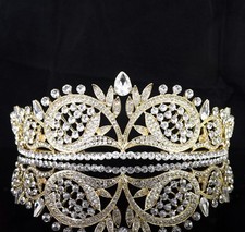 Floral Clear Austrian Rhinestone Tiara Crown Pageant Prom Gold Bridal Wed T57g