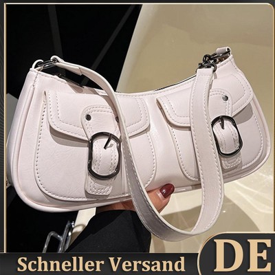Retro-Pendeltasche für Damen, Doppeltaschen, PU-Leder, schicke Hobo-Tasche (Beig