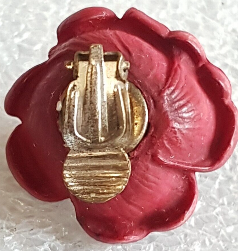 VINTAGE ESTATE COSTUME FASHION RED MOLDED PLASTIC CELLULOID CLIP ON EARRINGS - Picture 4 of 7