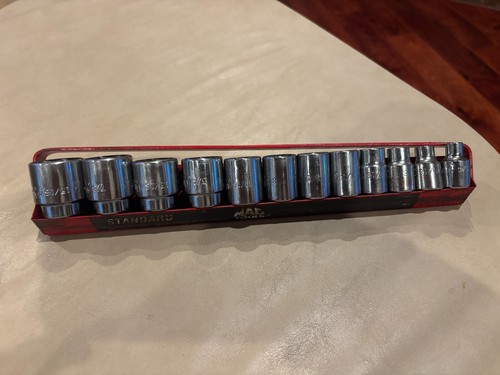 12 Stck. Mac Tools X6 SAE 6 pt flaches Steckschlüsselsatz mit Metallfach 3/8 Bohrer 7/8 Zoll -1/4 Zoll - Bild 4 von 8