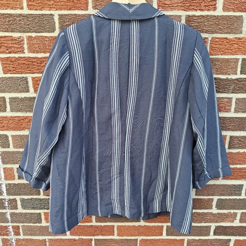 Lane Bryant NEW Linen Womens Size 16 Blue Blazer Jacket Striped - Picture 2 of 8