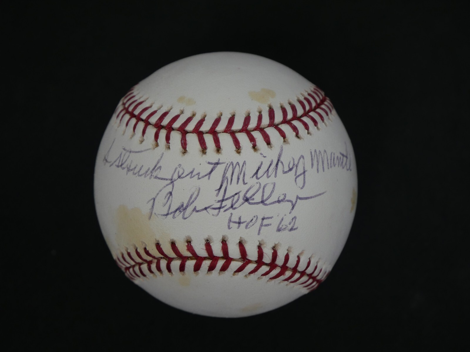 BOB FELLER SIGNED OMLB BASEBALL "I STRUCK OUT MICKEY MANTLE & HOF 62" - JSA COA 