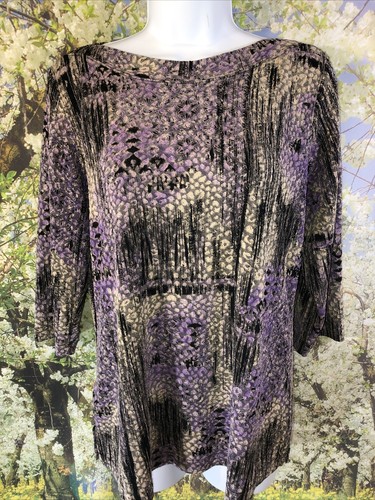 Christopher & Banks L Black Purple Gold Textured Stretch Top Shirt - Picture 2 of 12