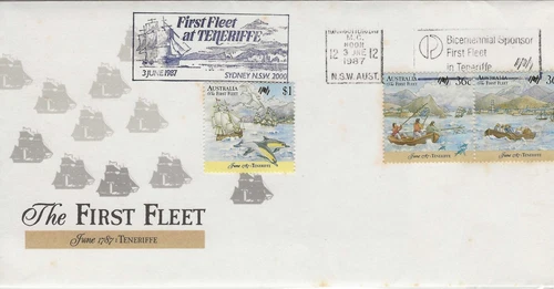 Australia 1987 - First Fleet at Teneriffe Set of 3 on FDC - Tone spots
