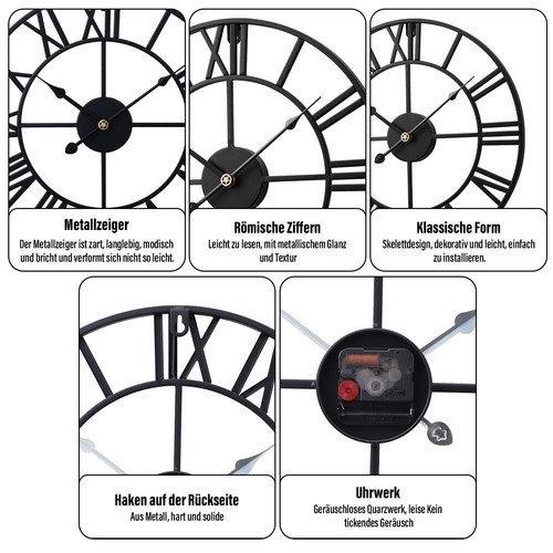 40CM GROßE METALL WANDUHR RÖMISCHE ZAHLEN GIANT OFFENE GESICHT Premium Wanduhren - Bild 6 von 6