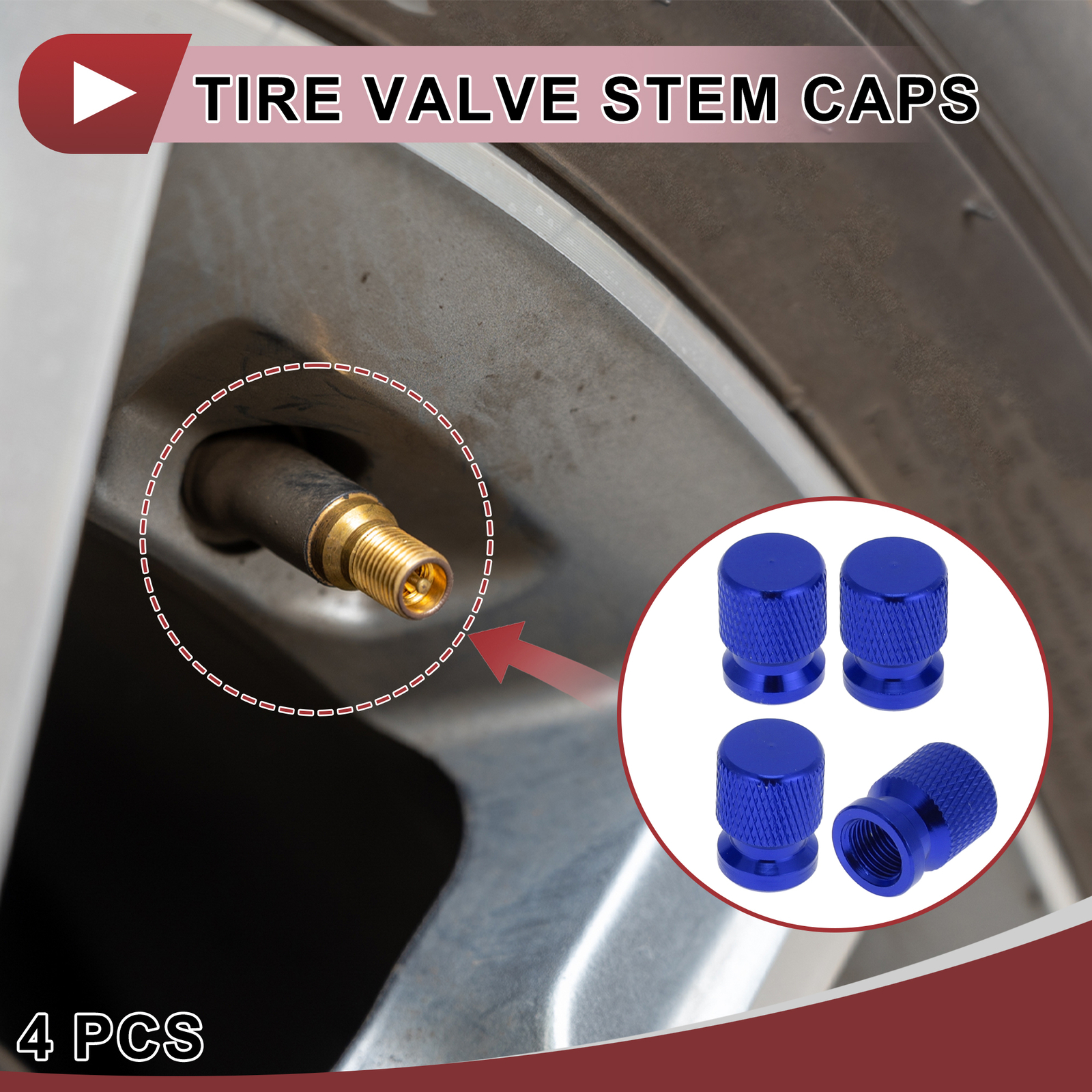 QUARKACE Aluminium Tyre Valve Caps 4 Pack For Car/Truck/Motocycle/Bike - Corrosion Resistant, Air Leakproof Car Valve Stem Dust Caps With Rubber Seal - Bright Non-Fade Colour (Blue - Foto 3