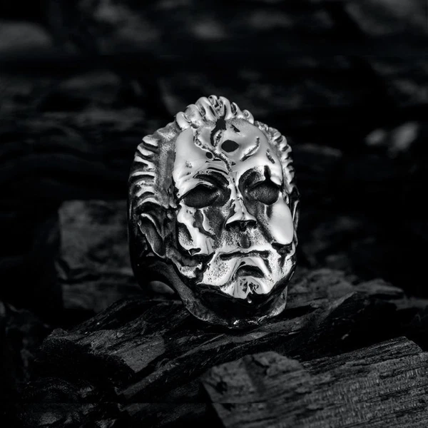 Boogeyman slasher horror jewelry, punk rock gifts, biker gothic ring, satanic
