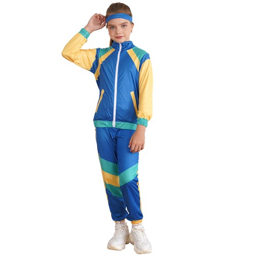 Kids Unisex Sports Suit Full Zip Jacket Tops Pants Headband Sets Tracksuit - Picture 28 of 42