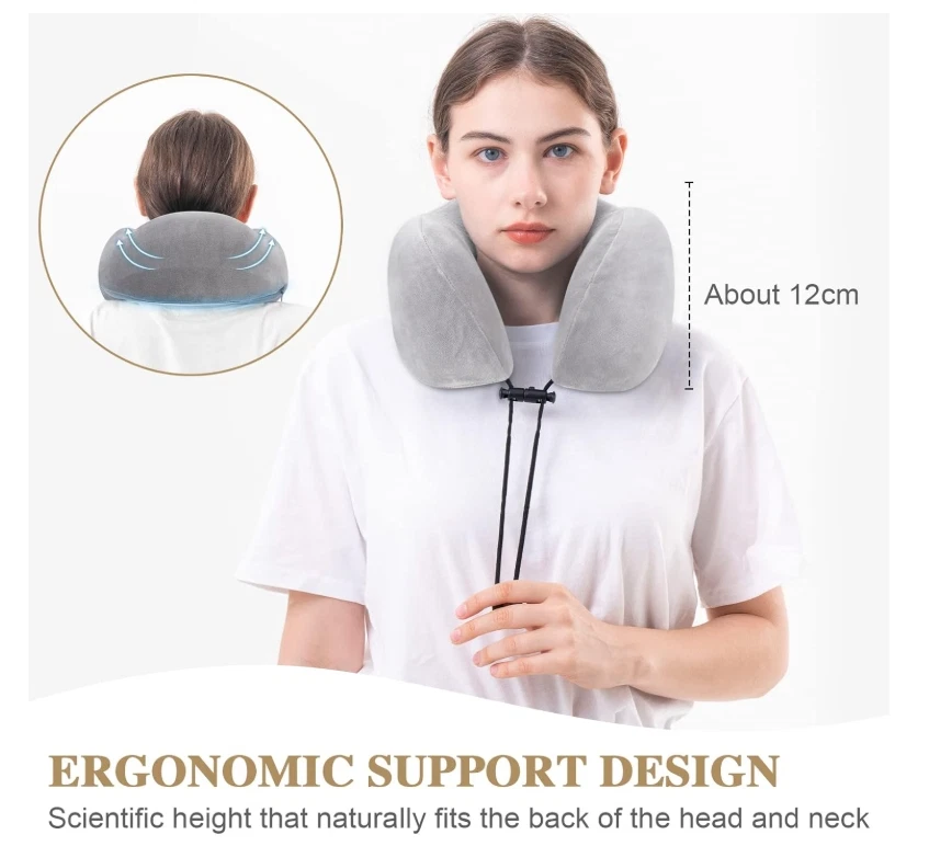 Memory Foam Travel Pillow with Eye Mask & Ear Plugs for Comfortable Sleep