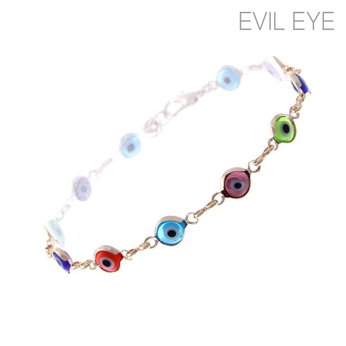 Colorful Evil Eye Chain Bracelet Crystal Avenue in Silver or Gold, 7+1.5in - Picture 5 of 6