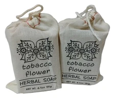 Set of 2 Greenwich Bay TOBACCO FLOWER Herbal Soap In A Sack, 6.4 oz Each